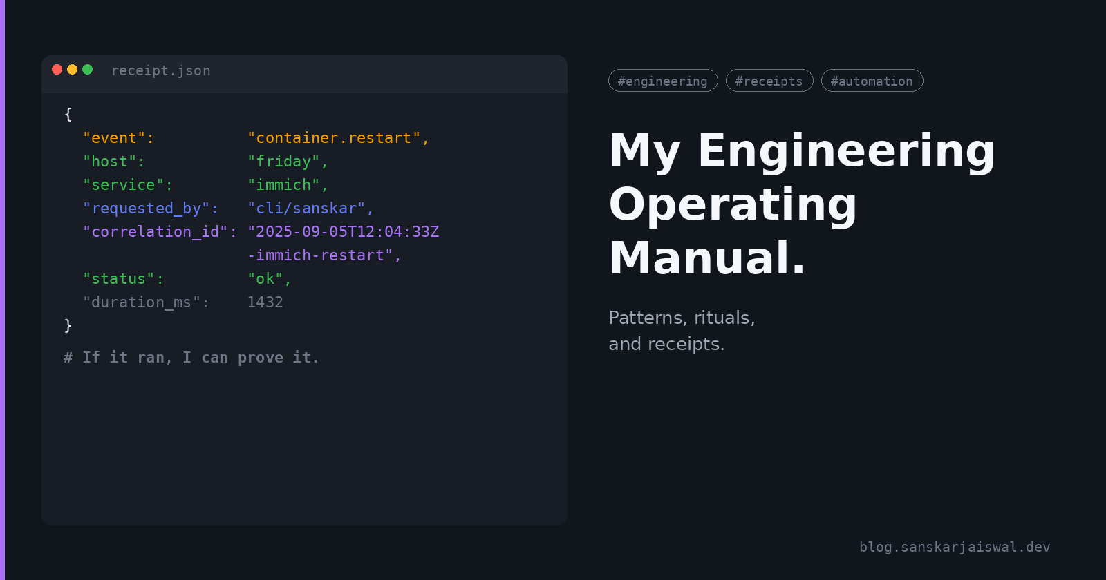 My Engineering Operating Manual - Patterns, Rituals, and Receipts